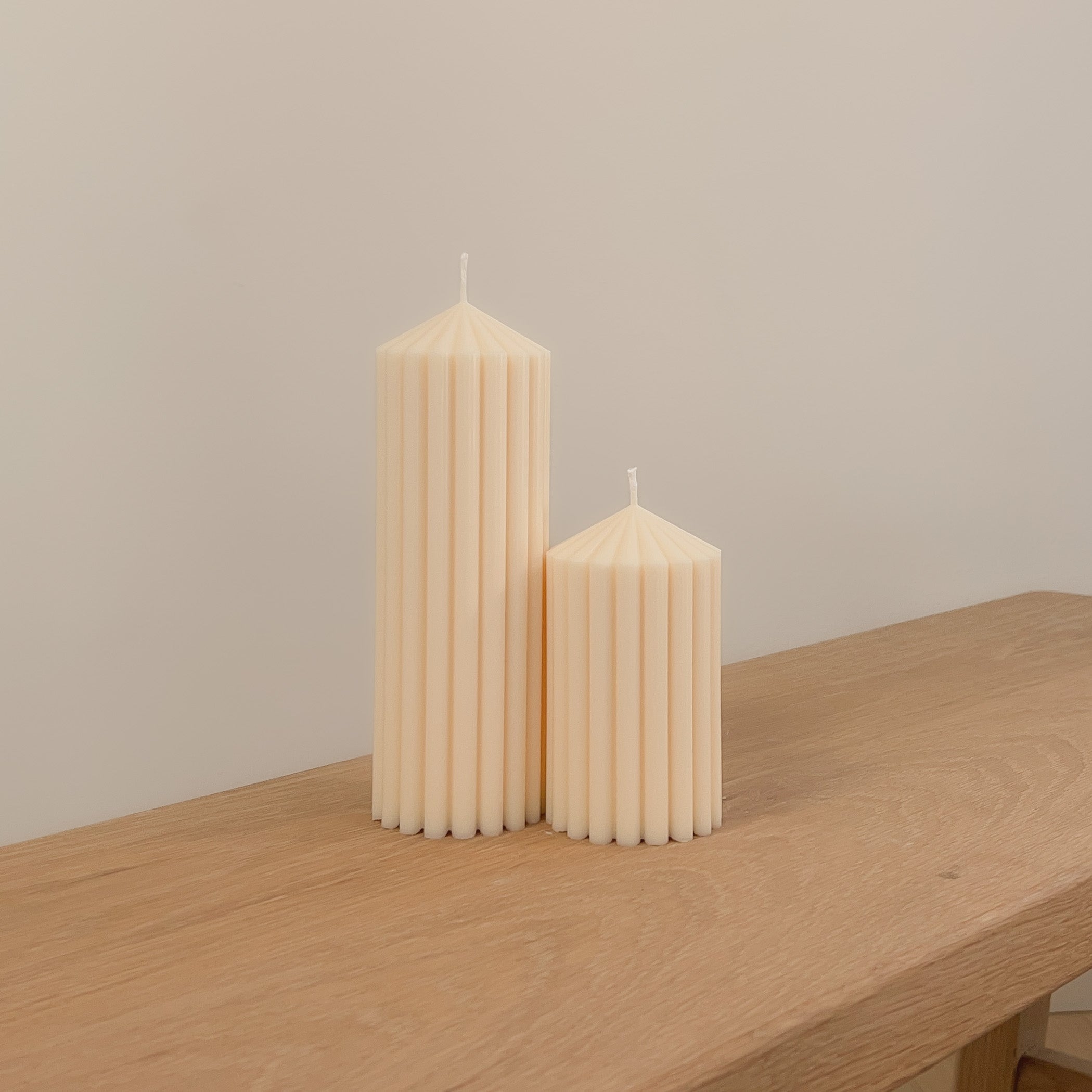 Fluted Ribbed Pillar Candle (pair) - Taupecandleco